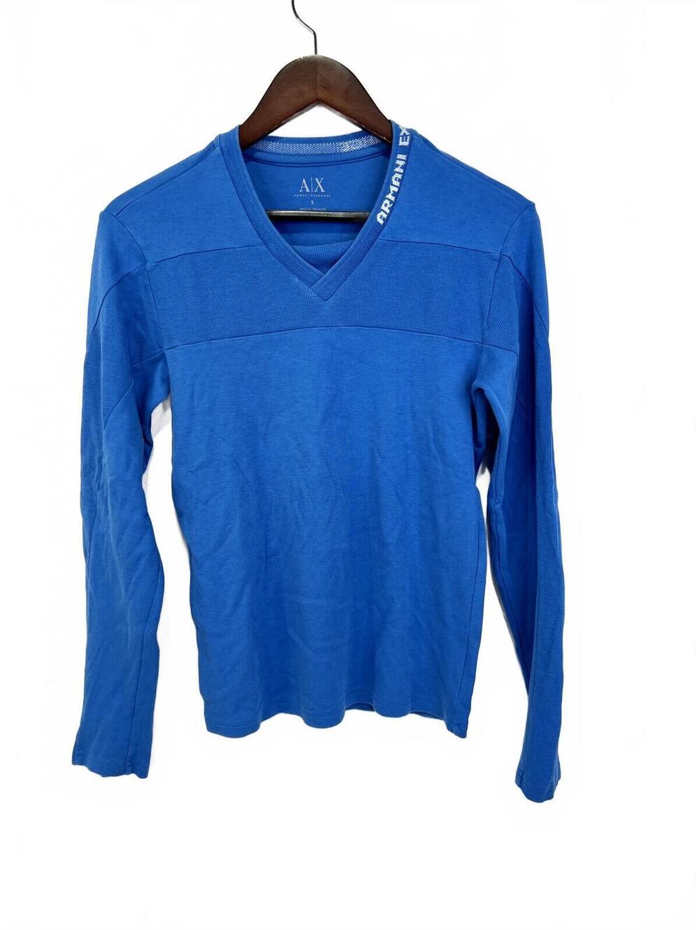 Armani Exchange AX Blue Long Sleeve V-Neck Shirt Size S